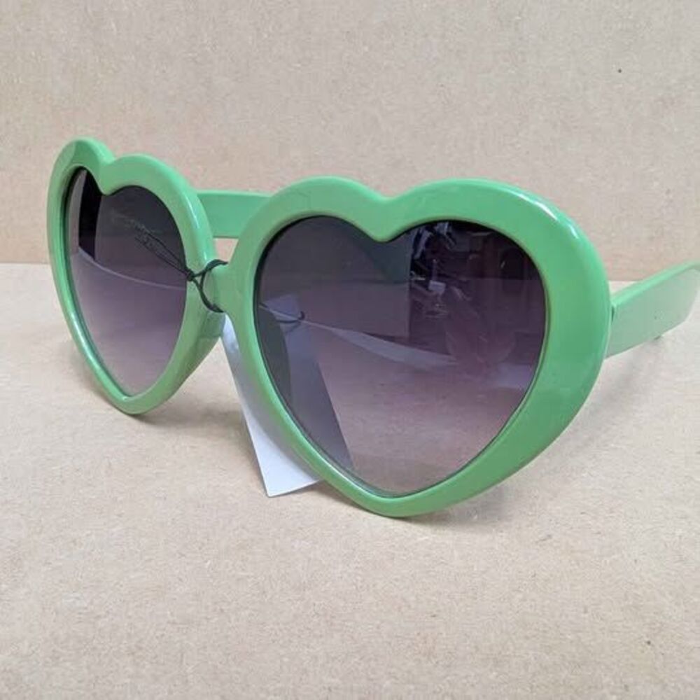 Vintage pastel Green Heart Sunglasses Bright Summer Festival Sunnies New